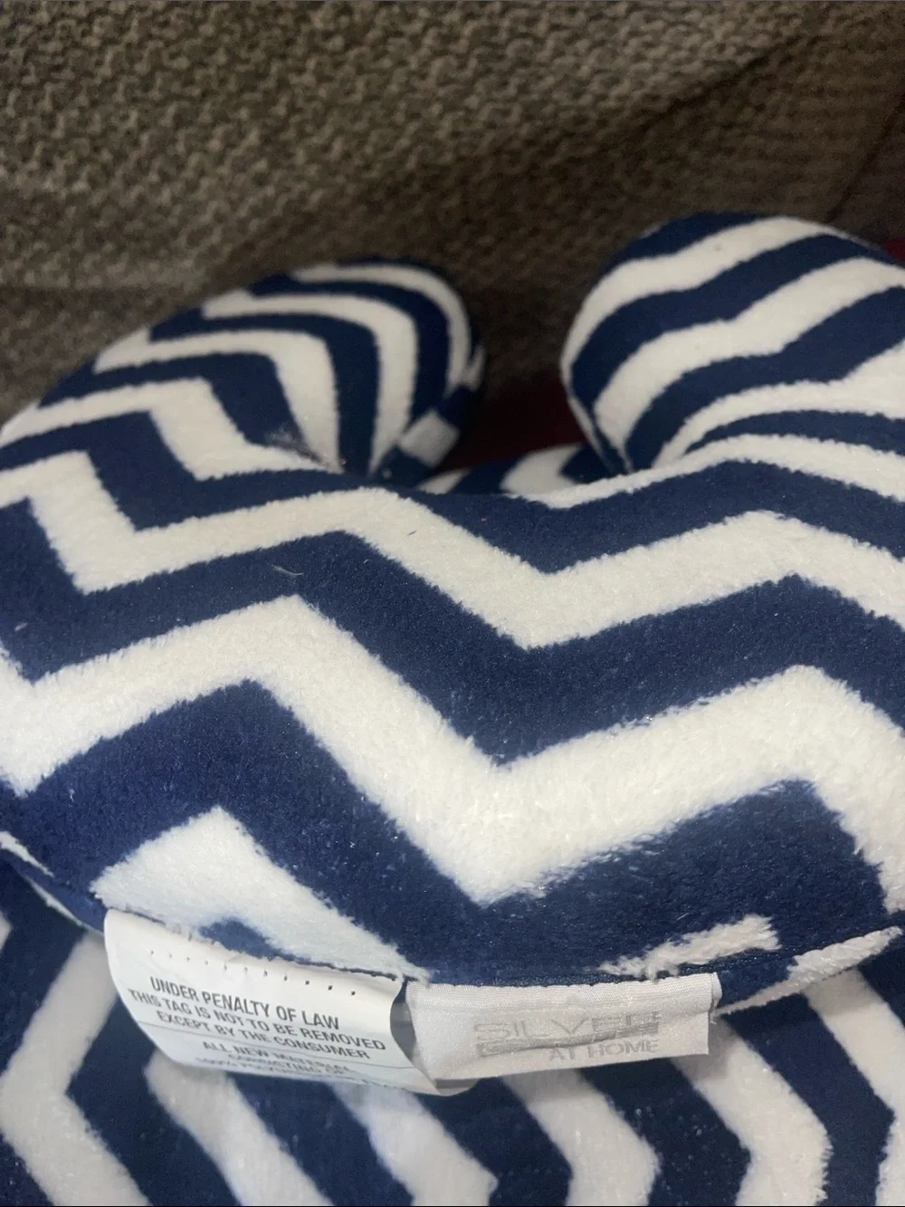 Silver Crest At Home Navy & White Chevron Neck Pillow with blanket